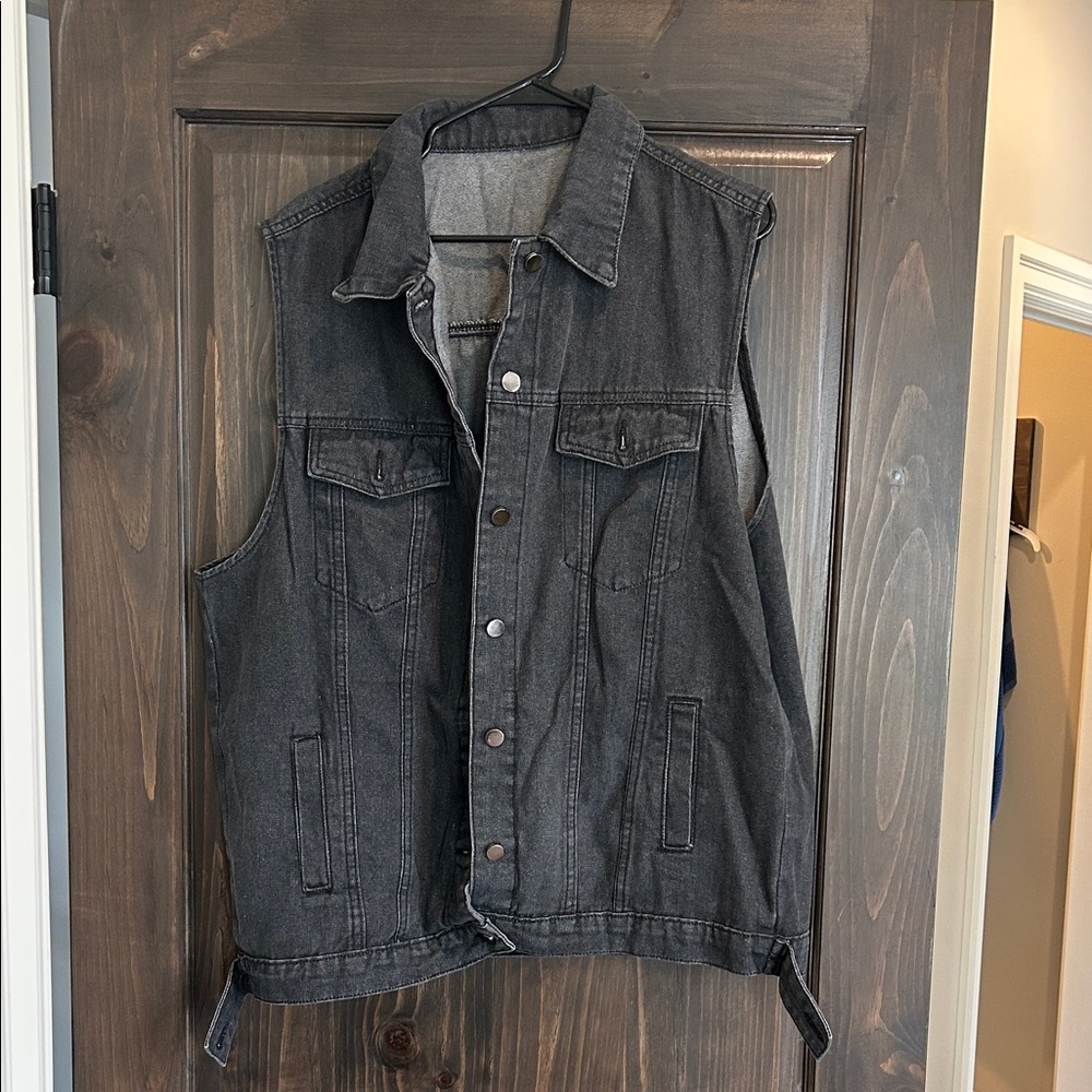 Sleeveless Washed Black Denim Vest